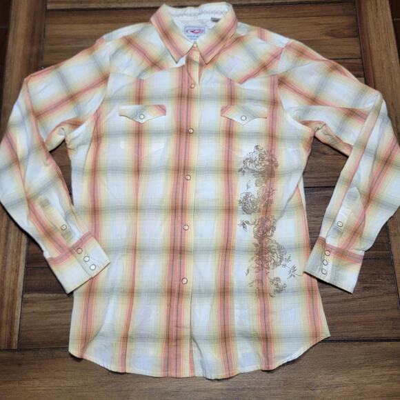 Roper LS Pearl Snap Brown & Yellow Retro Classic Western Shirt - Size Large - Picture 1 of 6